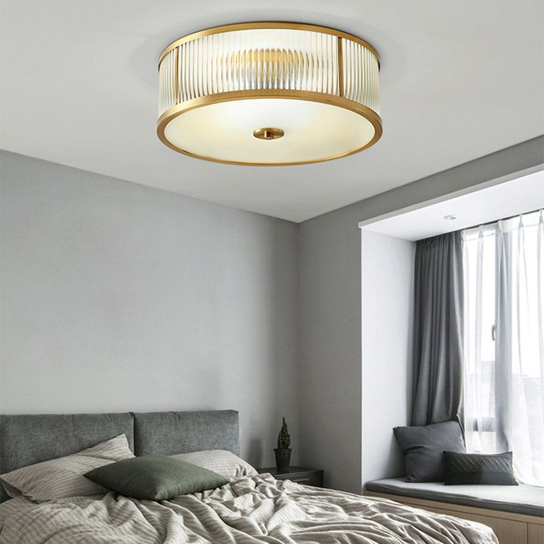 Transparent Glass Drum Flush Ceiling Light Fixtures Simplistic Bedroom Flush Mount Ceiling Light Fixtures
