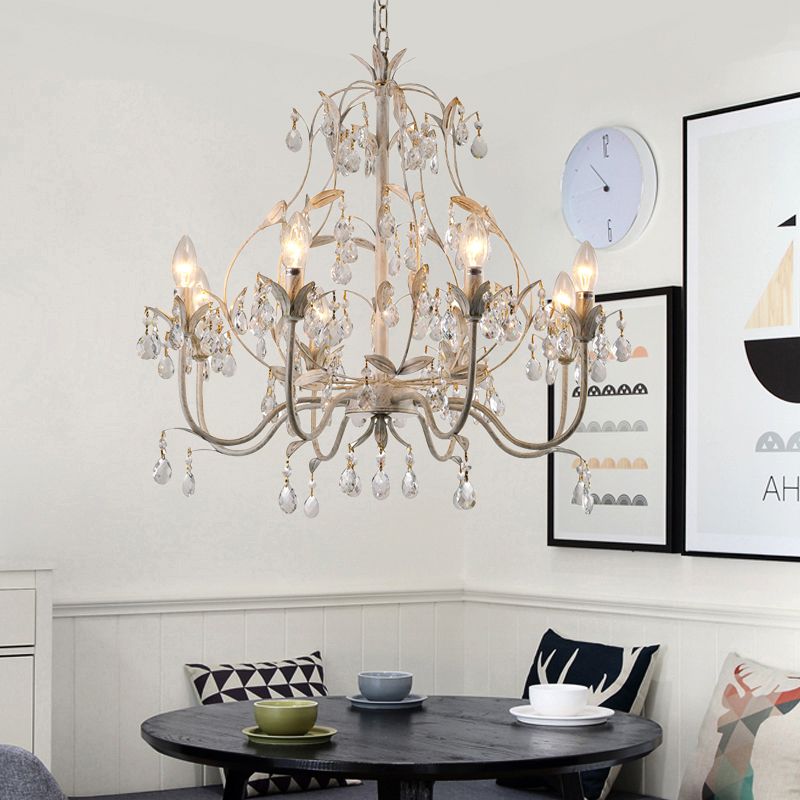 8 Bulbs Gourd Ceiling Chandelier Traditional Clear Crystal Suspended Lighting Fixture with Metal Leaf