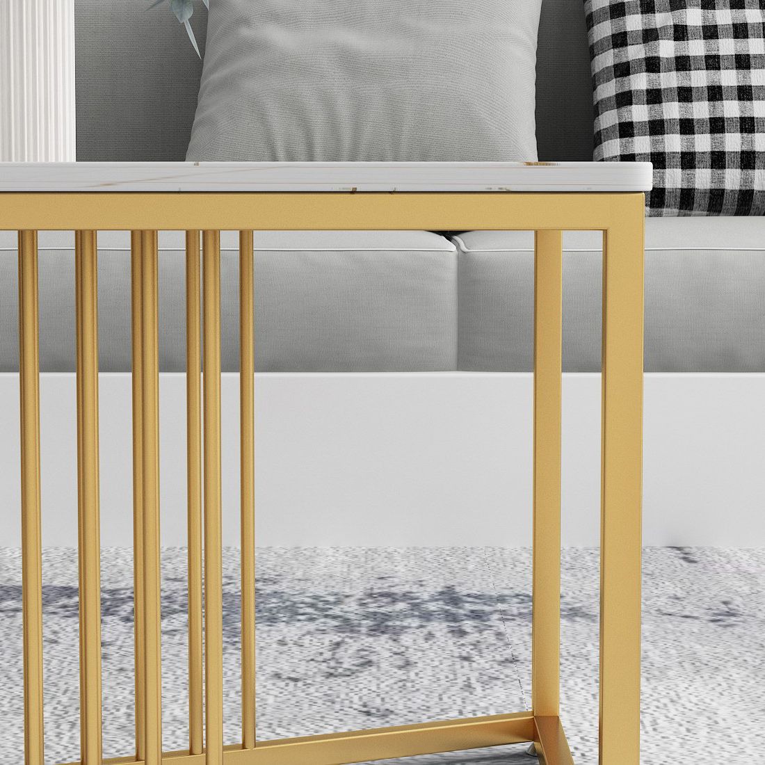 Glam Stone Top Cocktail Table with Golden Iron Cross Base in Rectangle
