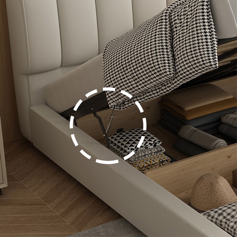 Upholstered Headboard Standard Bed Solid Wood Slat Bed in White