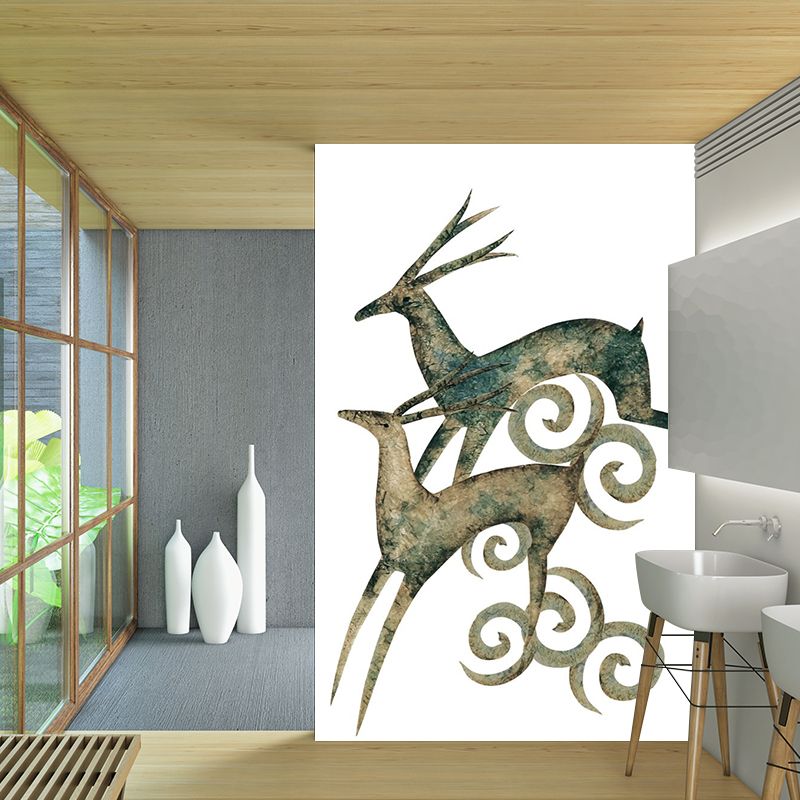 Brown Couple Deer Wall Murals Moisture Resistant Wall Covering for Living Room Decor