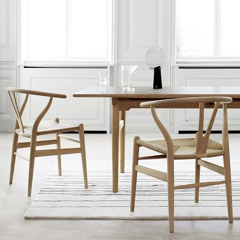 Contemporary Style Ash Wood Chair Dining Room Fork Bone Back Chairs Set