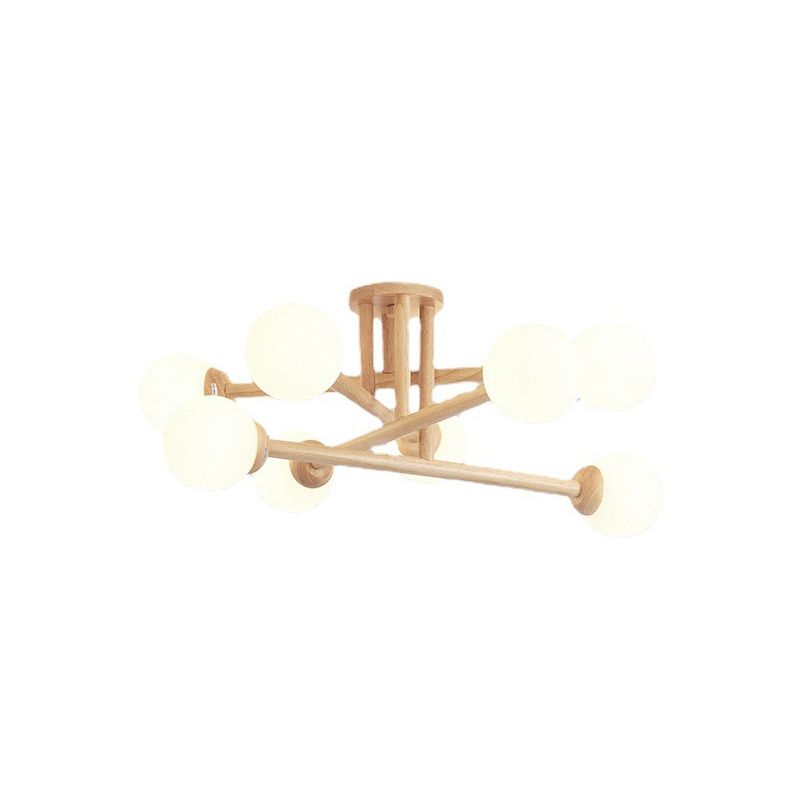 Wood Ball Shape Flush Ceiling Light Modern Multi Lights Flush Light Fixtures in Brown