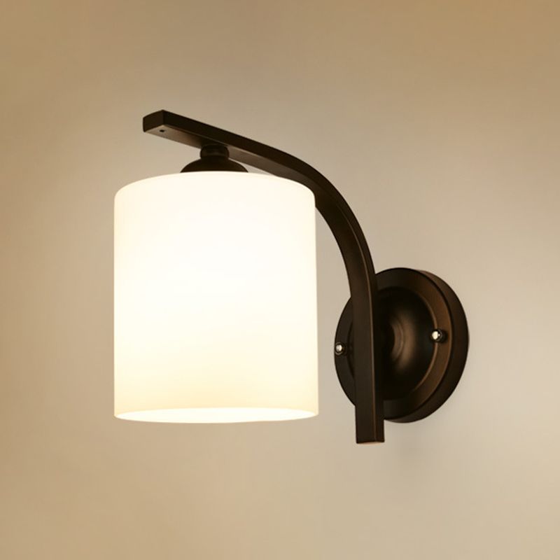 Cylinder White Glass Wall Mount Lamp 1-Light Vintage Wall Lighting Fixture for Bedroom