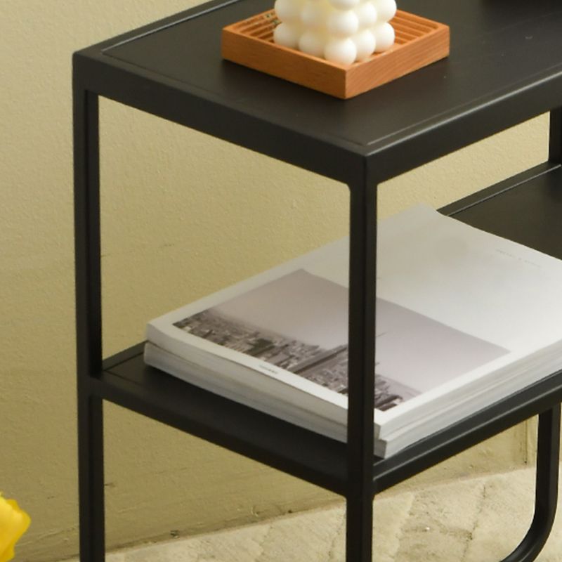 21.65" Tall 4 Legs Side Table Metal Sofa Side Accent Table with Shelf