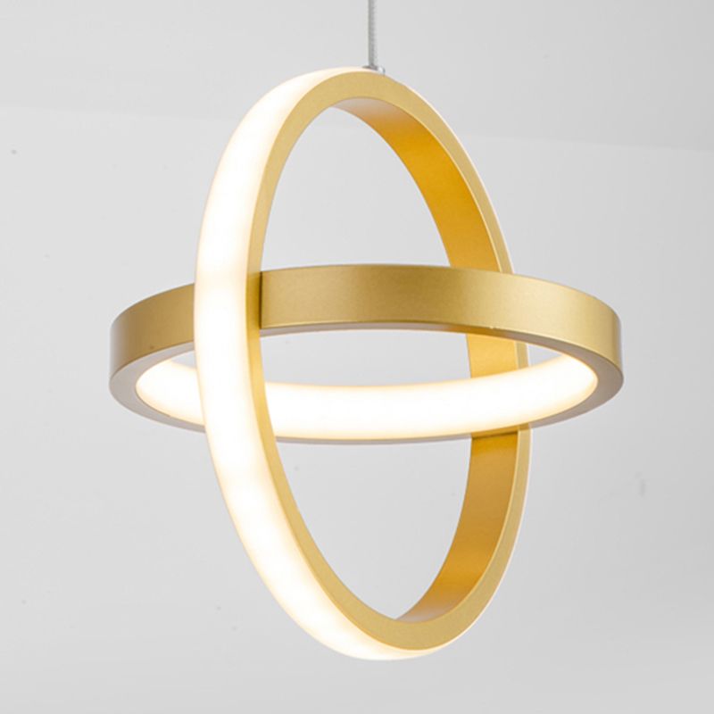 Golden Interlocking Pendant Light Fixture Simplicity 2-Light Metal Drop Lamp for Dining Room