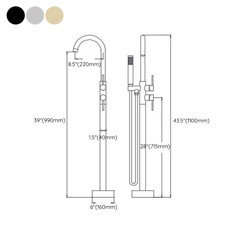 Floor Mounted Freestanding Bathtub Faucet Modern Style Metal Freestanding Faucet