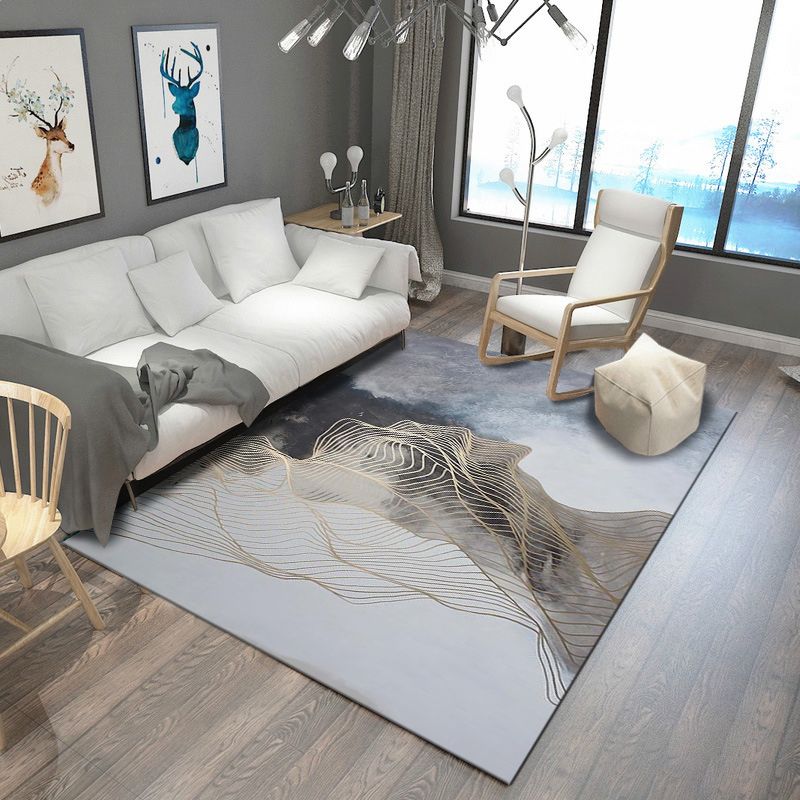 Color Mixed Abstract Lines Rug Polyester Casual Carpet Anti-Slip Backing Indoor Rug for Home Decor