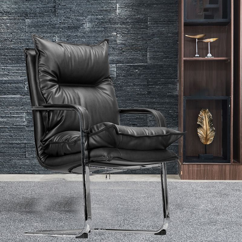 Fixed Arms Desk Chair Modern No Distressing Leather Office Chair
