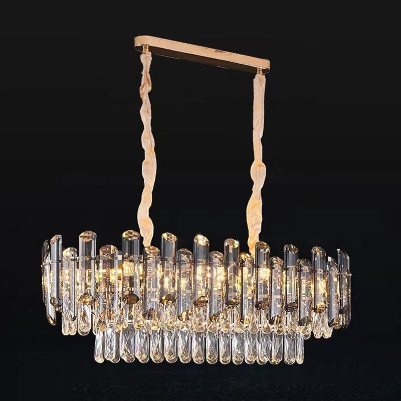 Modern Metal Ceiling Light Rectangle Shape Island Lamp with Crystal Shade for Living Room