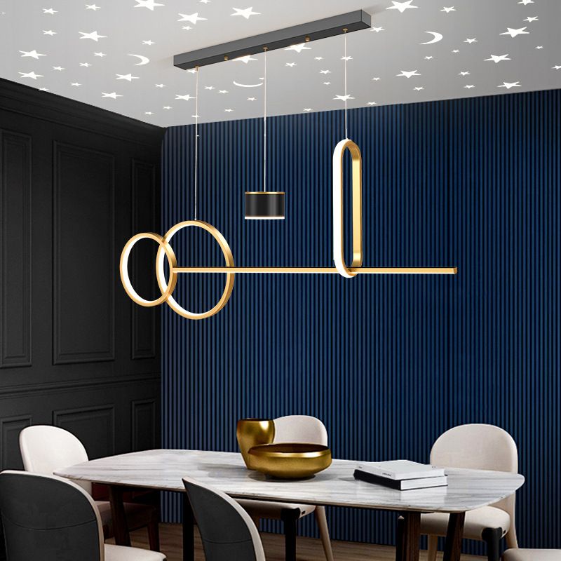 5 Lights Metal Geometric Island Ceiling Light Simple in Black/Gold