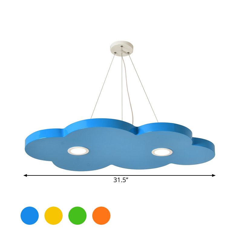 Orange/Blue/Green Cloud Hanging Lamp Cartoon Style LED Metal Pendant Chandelier in Warm/White Light for Nursery