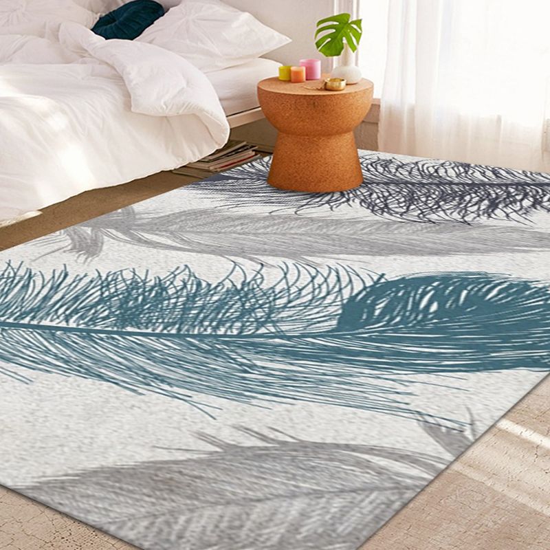 Simplicity Feather Pattern Area Rug Modern Comfort Indoor Carpet Polyester Anti-Slip Backing Carpet for Bedroom