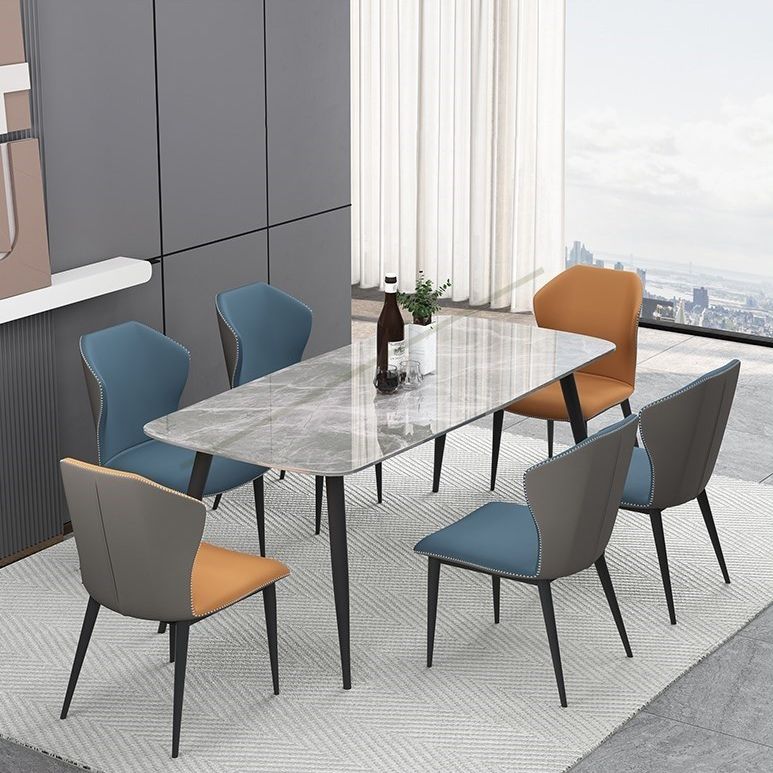 Rectangle Grey Tone Dining Table Sintered Stone Table Simplicity with 4 Legs