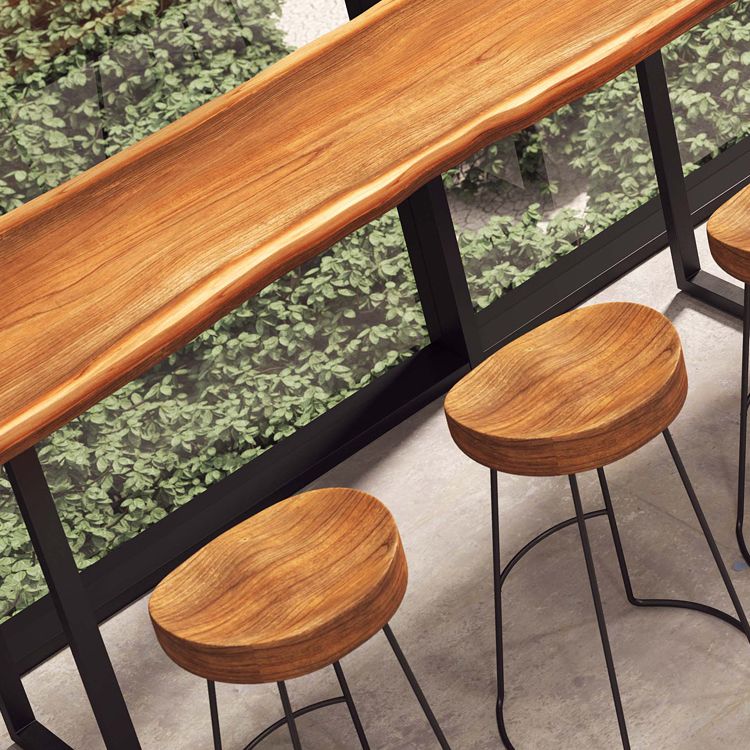 Modern Rectangle Bar Dining Table Wood Sled Bar Height Cocktail Table with Iron Base