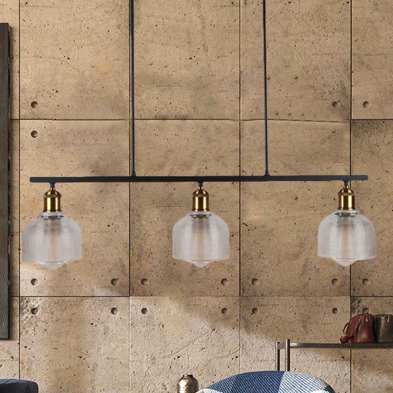 Black 3-Light Pendant Lighting Industrial Red/Yellow/Blue Glass Bowl Island Lamp