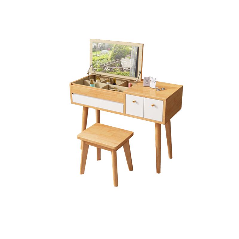 Flip Single Mirror Vanity Desk 3 Drawers Rubber Wood Dresser