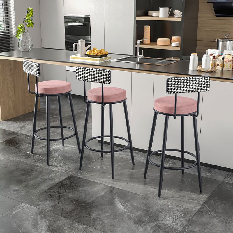 Modern Backrest Armless Counter Stool Iron Kitchen Bar Stool with Velvet Cushion