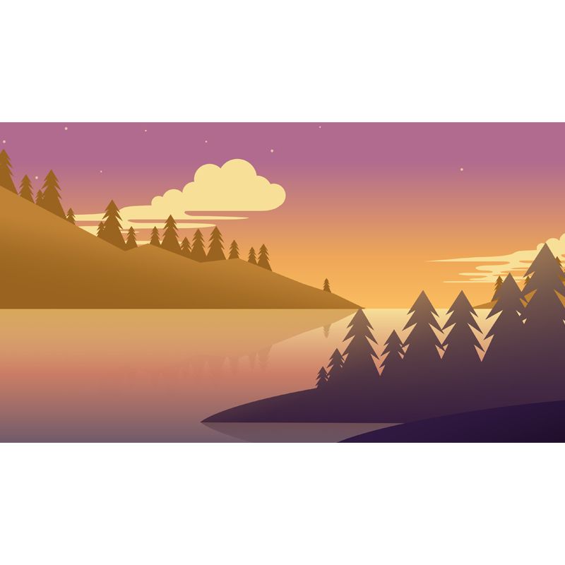 Riverine Forest at Dusk Mural Purple-Yellow Modern Style Wall Art for Living Room