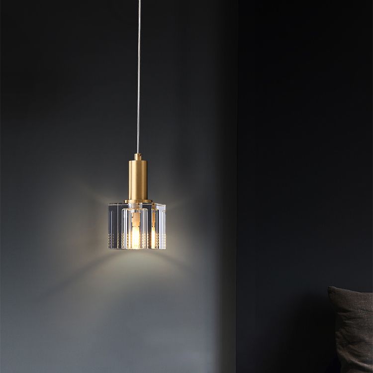 Luces colgantes colgantes de cristal de 1 luz Cubo transparente de lámparas colgantes para dormitorio