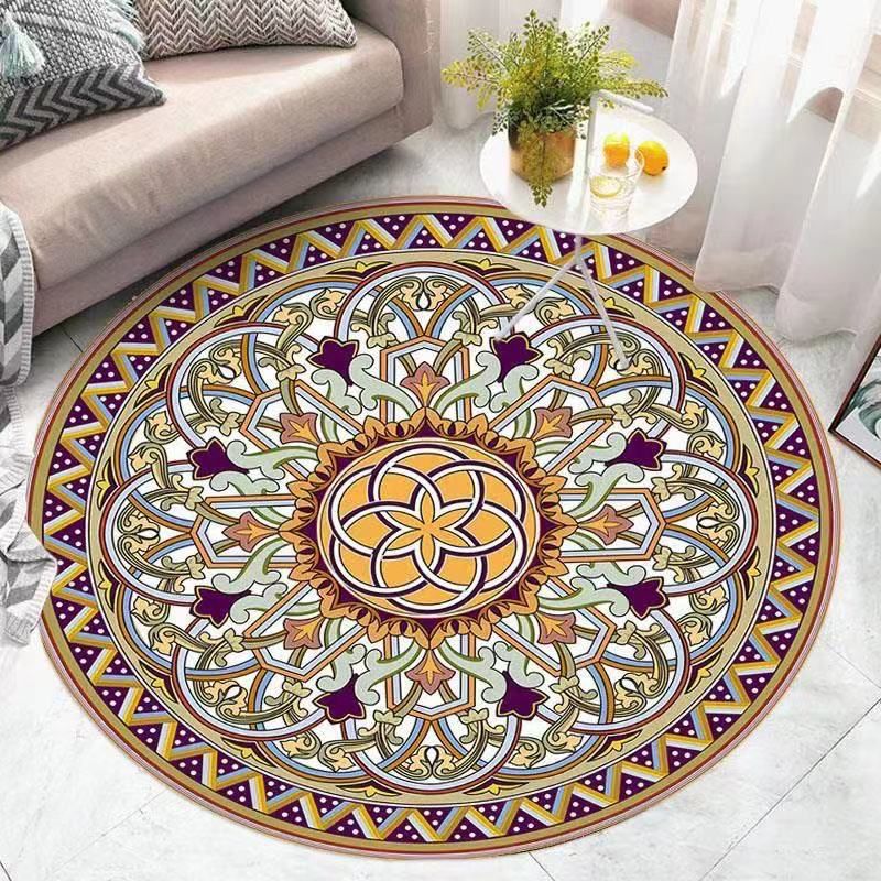 Light Brown Modern Rug Polyester Medallion Rug Washable Rug for Home Decor