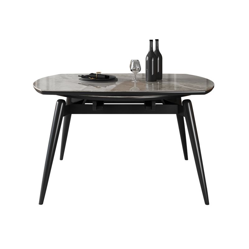 Sintered Stone Top Extendable Round Table for Restaurant Modern Dining Table with Black 4 Legs