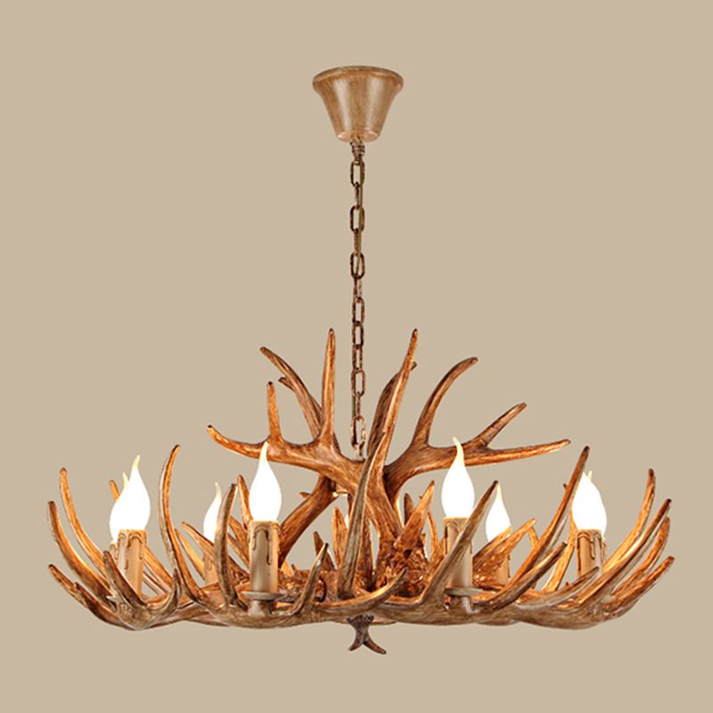Antler Shape Resin Chandelier Light Rustic Restaurant Pendant Light Fixture in Brown
