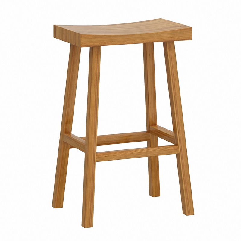 Solid Wood Backless Counter Stool Modern Armless Bar Stool with Wooden Footrest