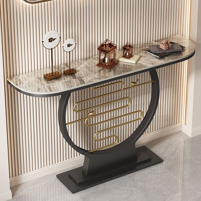 Modern & Contemporary Stone Console Sofa Table Half Moon Iron End Table for Hall
