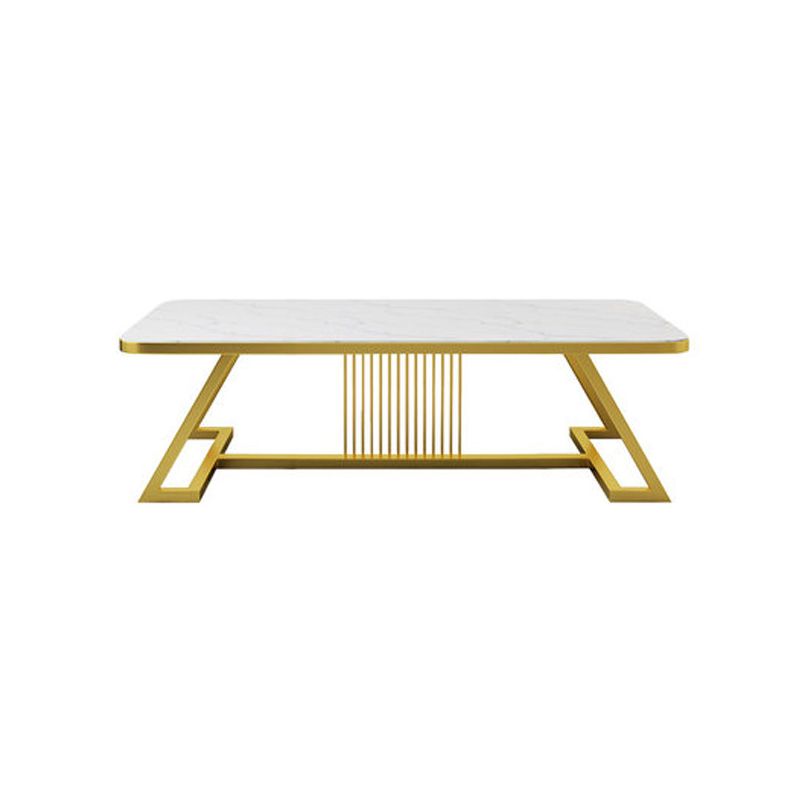 Glam Style Coffee Table with Trestle Base and Marble Top in Rectangle