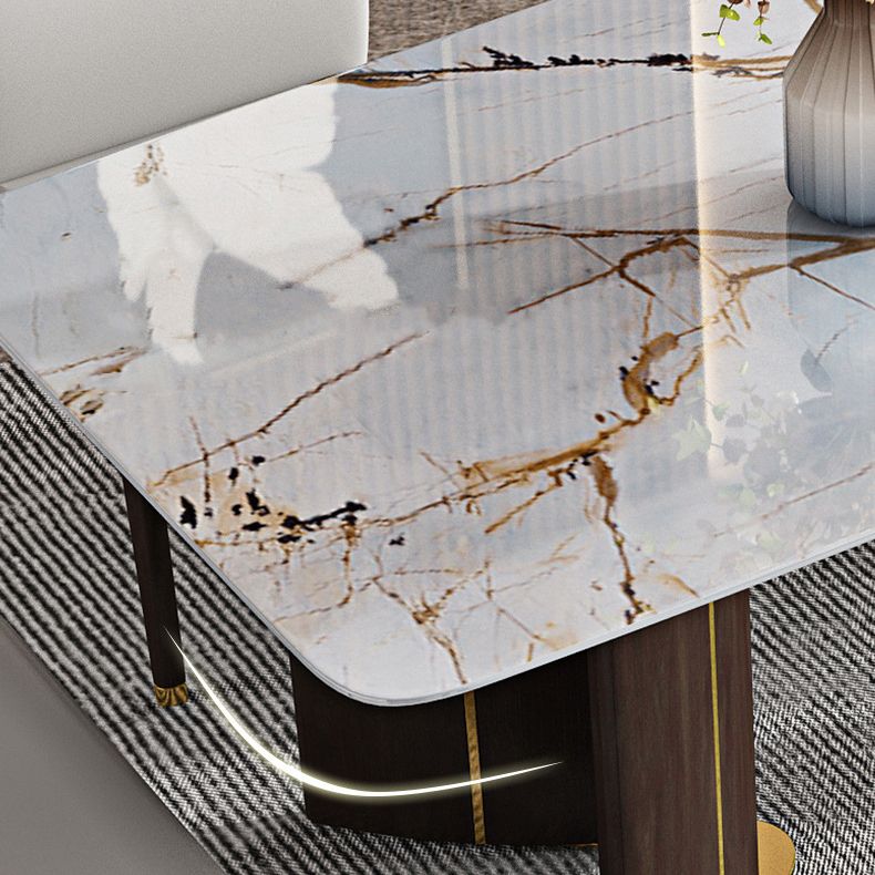 1/4/5/6/7 Pieces Rectangle Dining Set Sintered Stone Top Dining Table with Leather Chairs