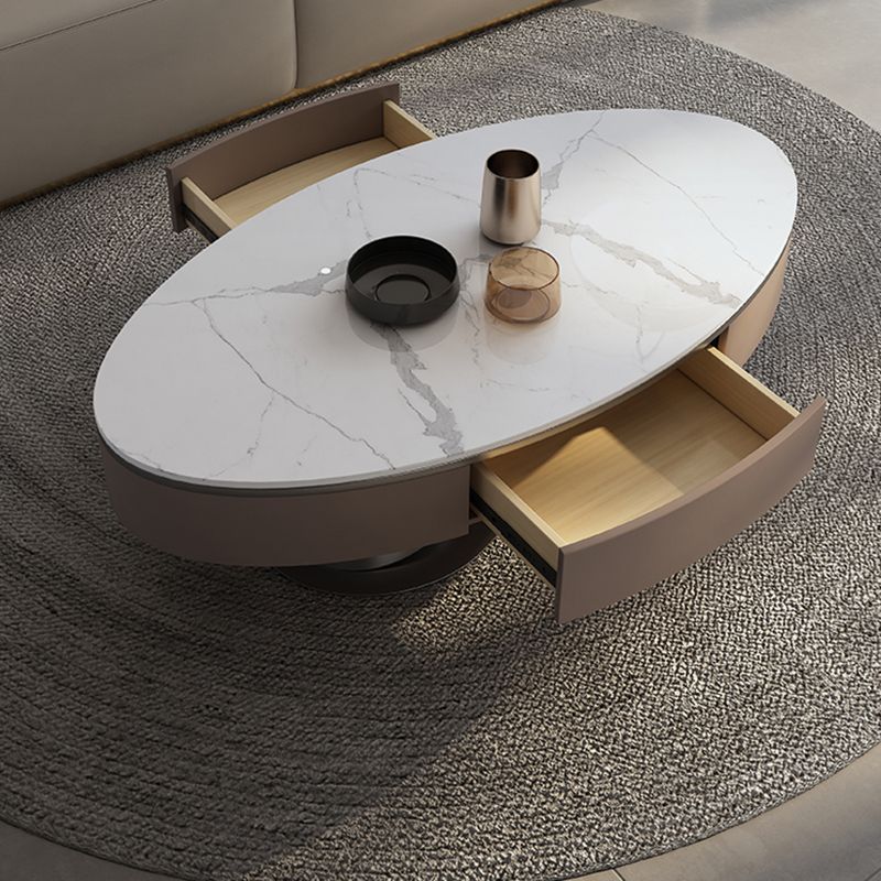 Glam Stone Single Coffee Table Pedestal Coffee Cocktail Table with Storage Drawers