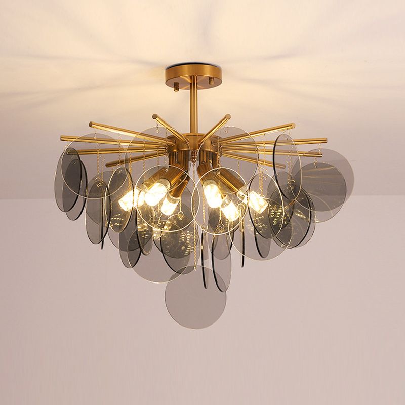 Round Shade Hanging Light Modern Style Glass Chandelier Light for Living Room