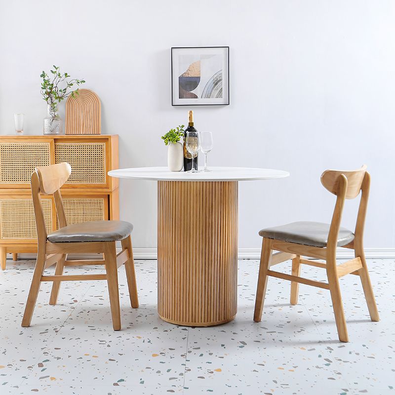 Modern Round Standard Height Dining Table Natural Base Pedestal Casual Dining Table