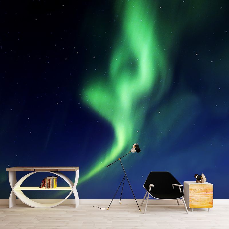 Aqua Modern Wall Paper Mural Big Aurora at Starry Night Wall Covering for Bedroom