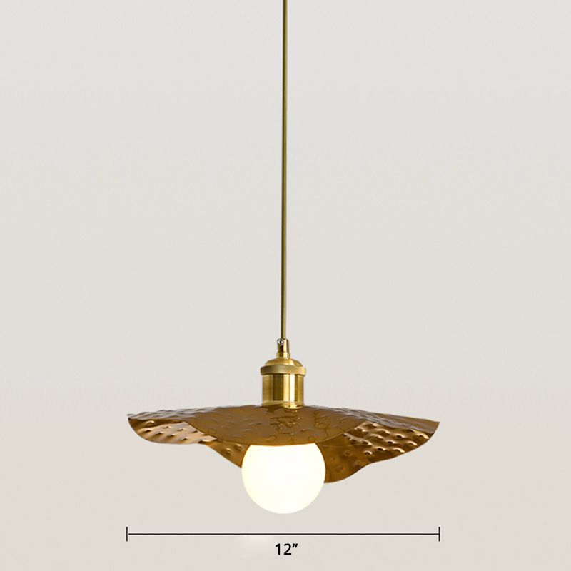 Hammered Metal Lotus Leaf Pendant Lamp Creative Postmodern 1-Light Brown Hanging Ceiling Light