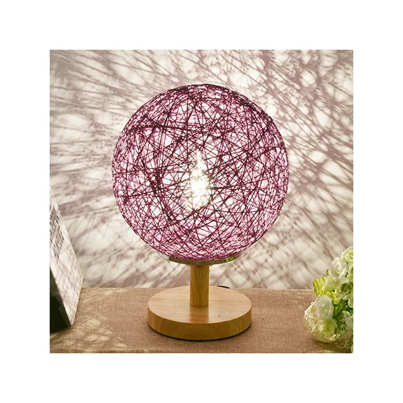 Lampada da tavolo intrecciata a mano rattan Contemporary 6 "/7" W 1 Lulb Light/Red Table Light con ombra globale e base in legno