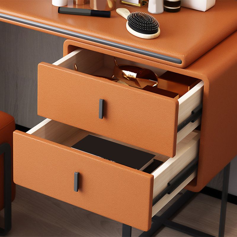 Faux Leather Vanity Makeup Dressing Table Set with Stool & Mirror - 39.37" W