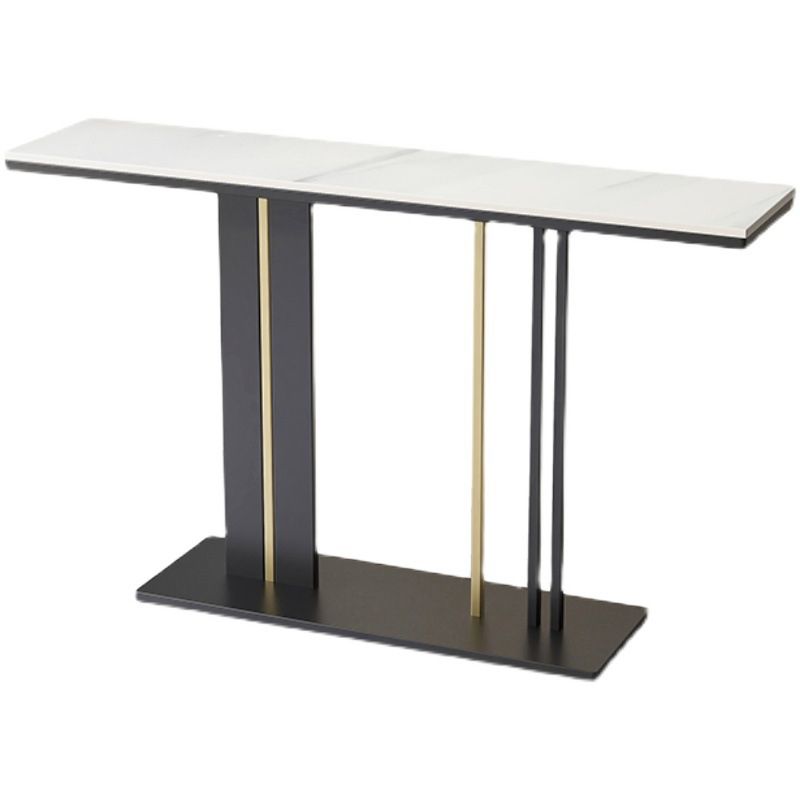 Contemporary Console Accent Table with Black Pedestal Base and Marble Top