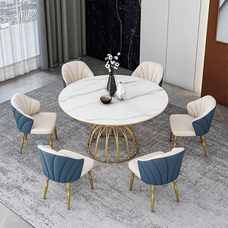 Contemporary Style Sintered Stone Dining Table Single Pedestal Base Round Table for Home