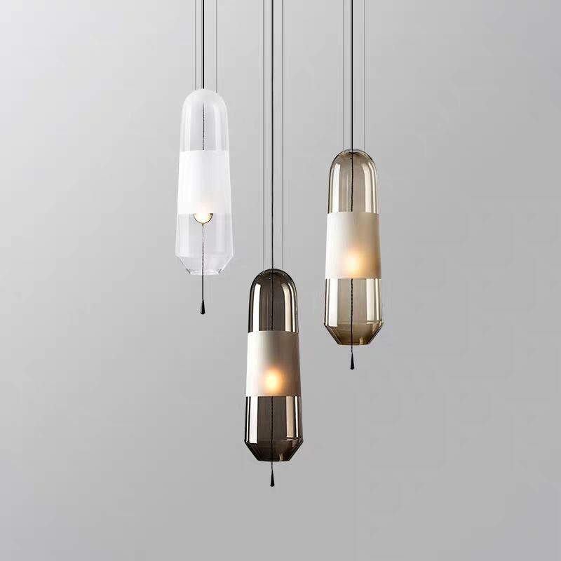 1 Light Pendant Lighting Fixtures Modern Cylindrical Glass Hanging Lights for Bedroom