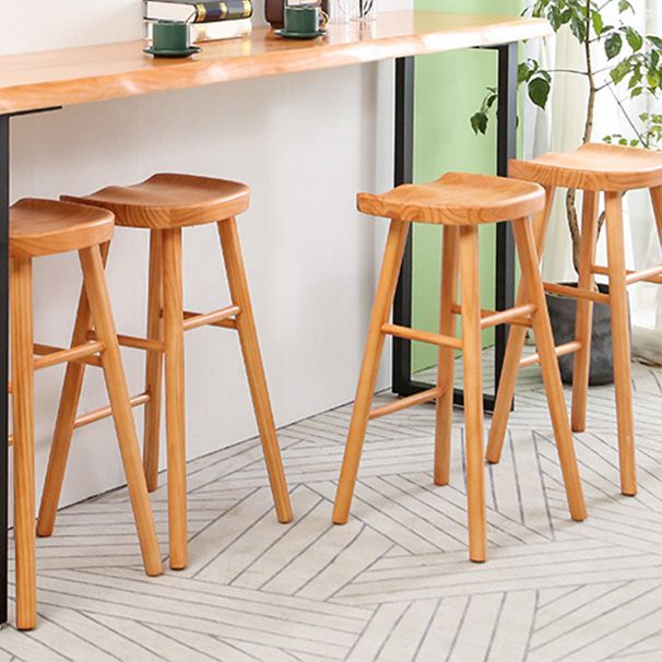 Industrial Bar Stools Solid Wood Armless Barstool in Natural