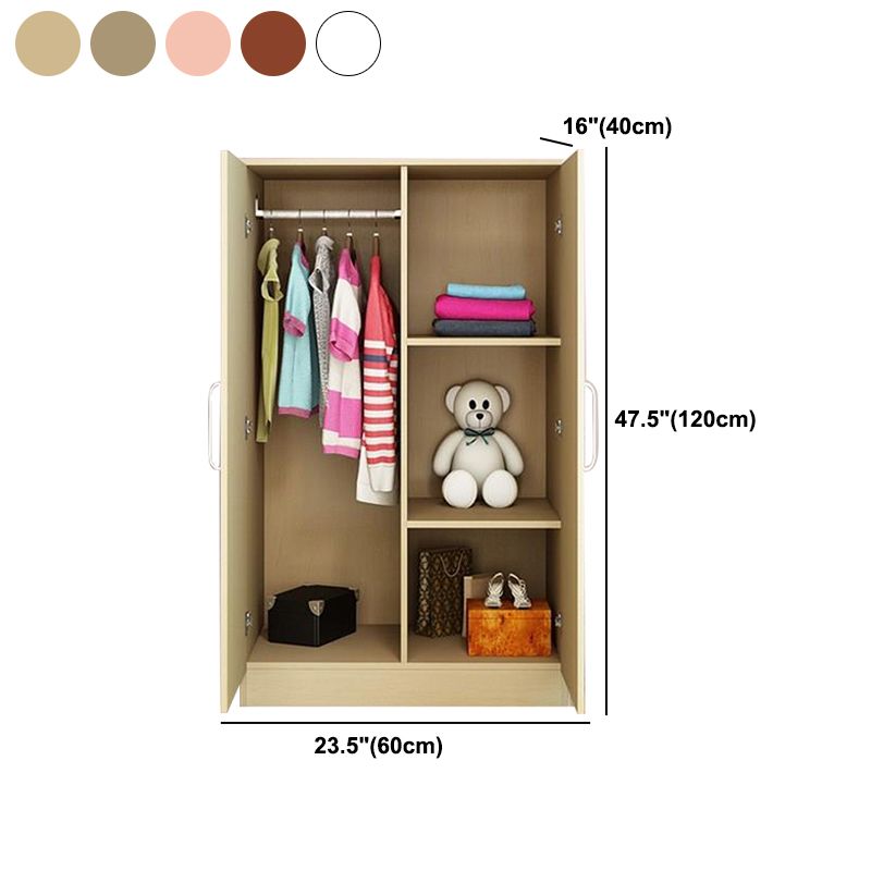 Bedroom Hinged Door Storage Cabinet Manufactured Wood Modern Cabinet with Garment Rod