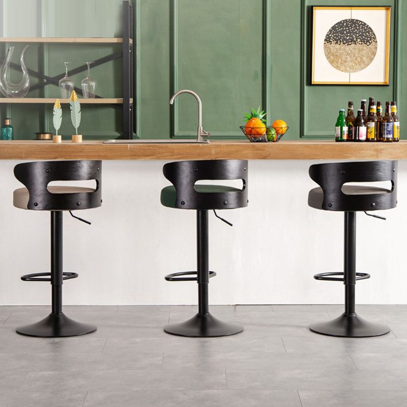Industrial Style Bar Stool Round Leather Seat with Adjustable Height for Counter Bar