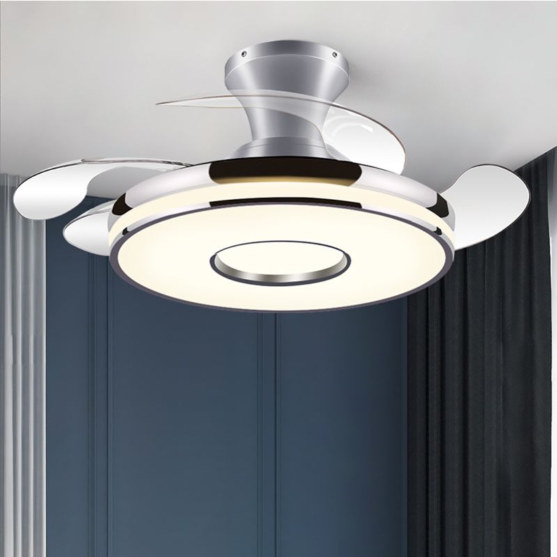 Round Ceiling Fan with Invisible Blades Modern Style Dining Room LED Semi Flush Light