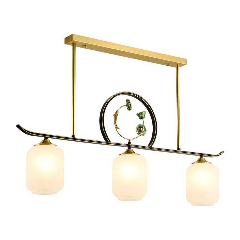Modern Style Cylindrical Shape Island Lights White Glass 3-light Island Lighting in Gold