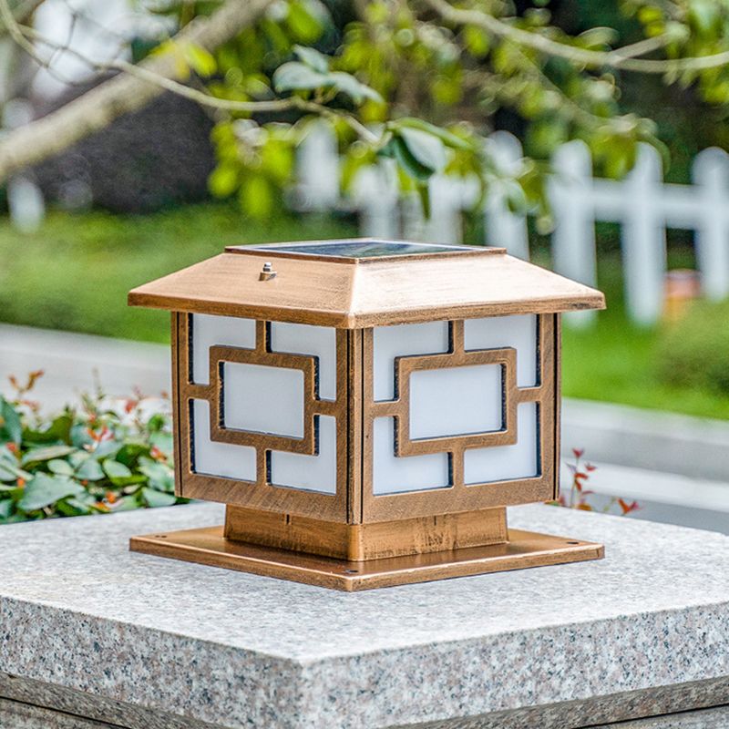 Rectangle Shape Metal Outdoor Lamp Modern Style 1 Light Solar Pillar Lights