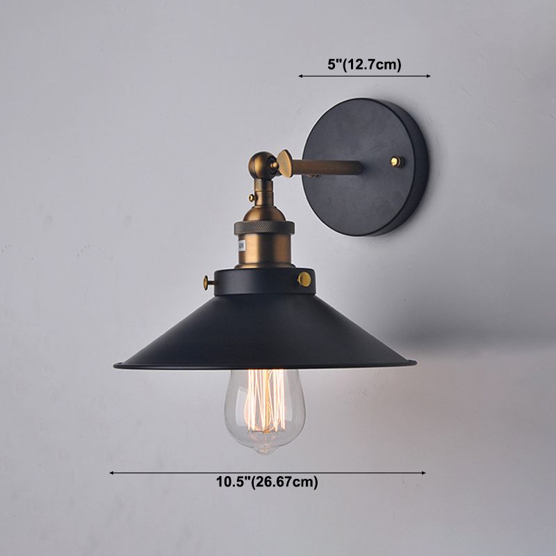Flare Shade Light Industrial Style 1 Light Metal Wall Sconce Light Fixture in Black