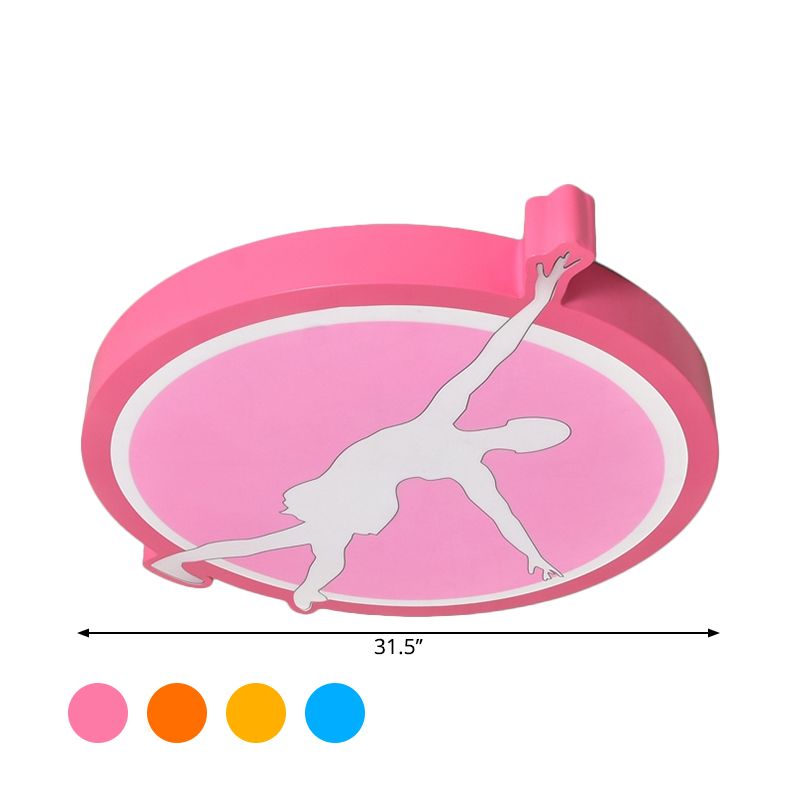 Circle Acrylic Ceiling Mounted Light Kids Pink/Yellow/Blue LED Flushmount Lighting with Ballet Girl Design