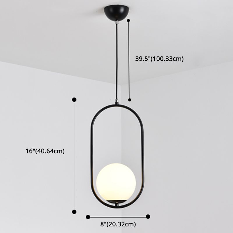 Mitte des Jahrhunderts Design Globe Hanging Lampe Weißglas Schatten Anhänger Licht mit Metallring